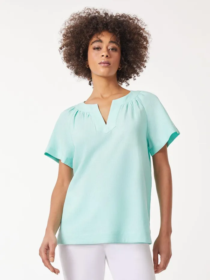 Plus Size Solid Linen Blend Popover Blouse Women Jones New York Plus Sale