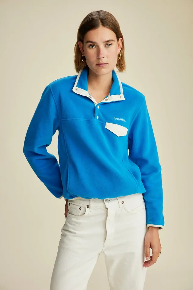 Polar Fleece And Sherpa Women Sporty and Rich Buttoned Polar Sweatshirt 8211 OceanCream