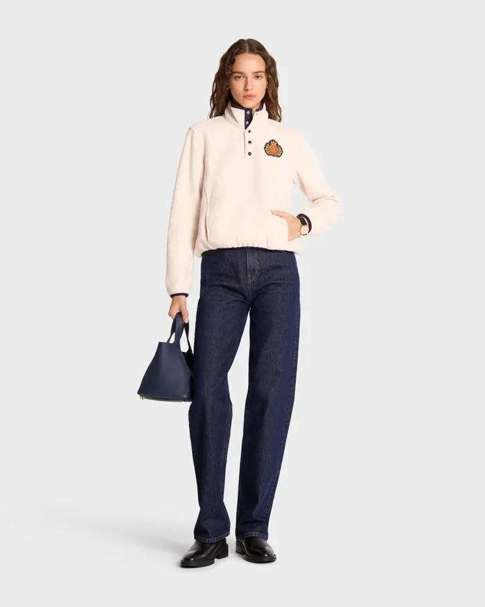 Polar Fleece And Sherpa Women Sporty and Rich NY Crest Polar Sweatshirt 8211 CreamGold