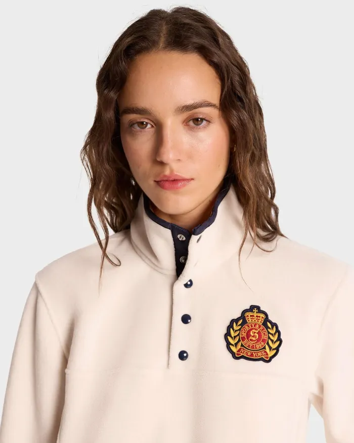 Polar Fleece And Sherpa Women Sporty and Rich NY Crest Polar Sweatshirt 8211 CreamGold