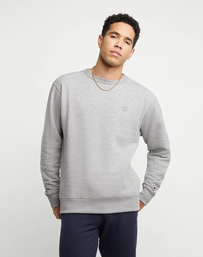 Powerblend Fleece Crew C Logo Oxford Grey Men Champion Hoodies and Sweatshirts