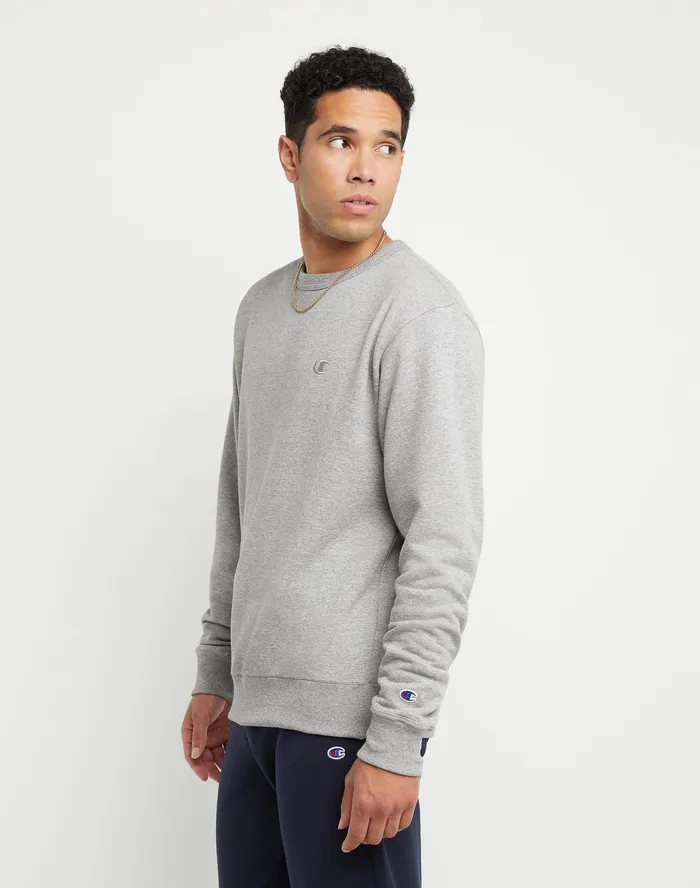Powerblend Fleece Crew C Logo Oxford Grey Men Champion Hoodies and Sweatshirts