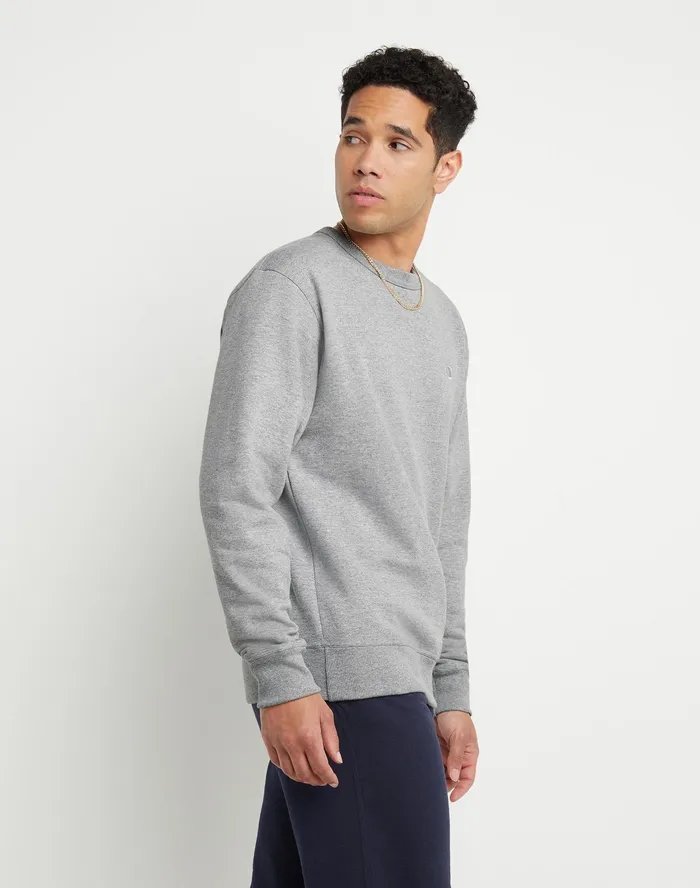 Powerblend Fleece Crew C Logo Oxford Grey Men Champion Hoodies and Sweatshirts