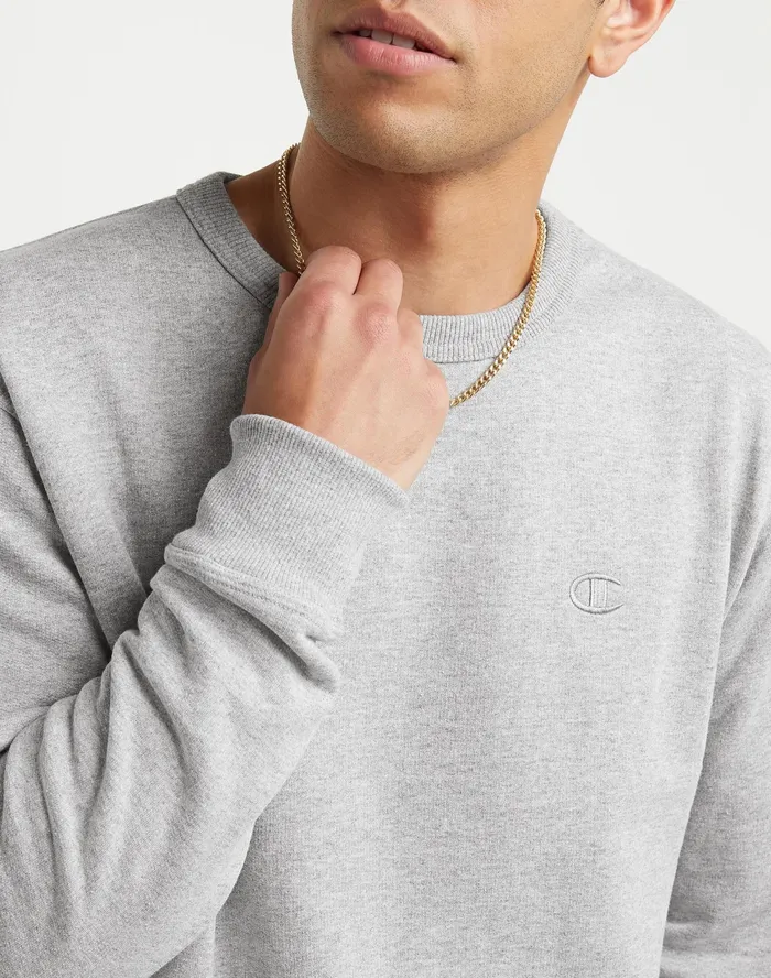 Powerblend Fleece Crew C Logo Oxford Grey Men Champion Hoodies and Sweatshirts