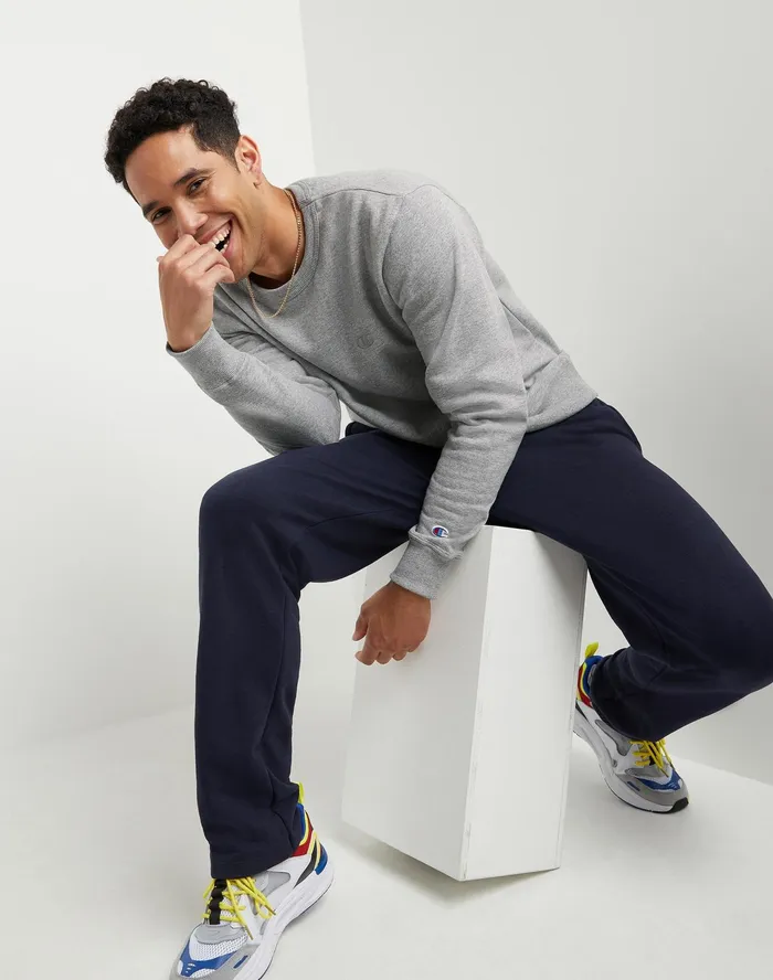 Powerblend Fleece Crew C Logo Oxford Grey Men Champion Hoodies and Sweatshirts