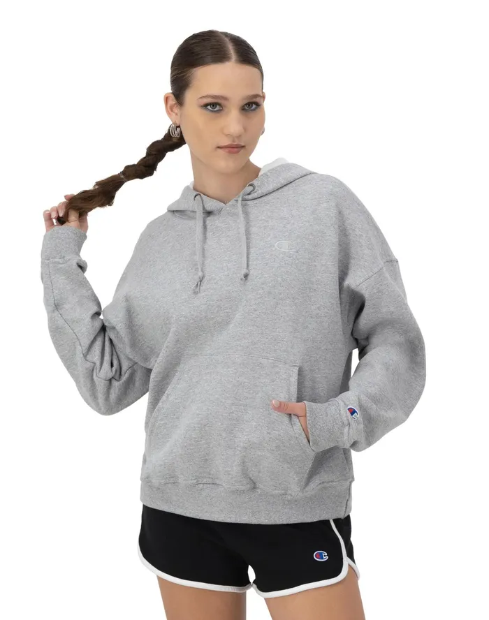 Powerblend Hoodie C Logo Oxford Grey Women Champion Hoodies and Sweatshirts