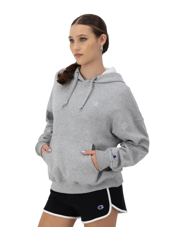 Powerblend Hoodie C Logo Oxford Grey Women Champion Hoodies and Sweatshirts