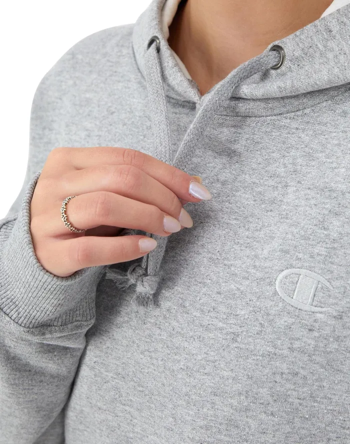 Powerblend Hoodie C Logo Oxford Grey Women Champion Hoodies and Sweatshirts