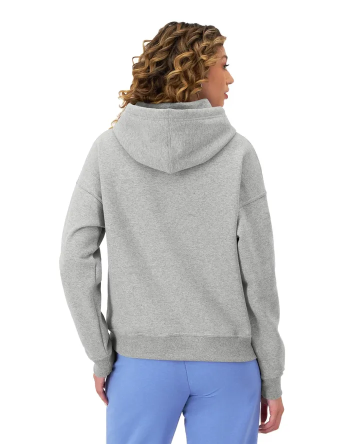Powerblend Hoodie Relaxed Full Embroidered Script Logo Oxford Grey Women Champion Hoodies and Sweatshirts