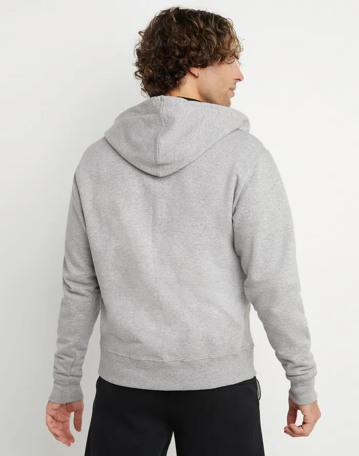 Powerblend Hoodie Zip Up C Logo Oxford Grey Men Champion Hoodies and Sweatshirts