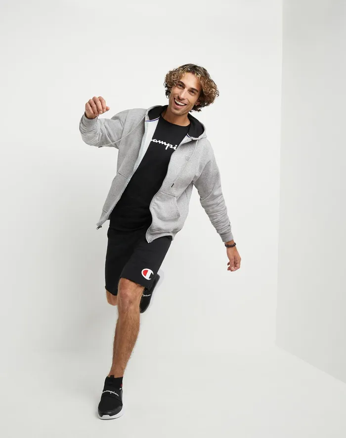 Powerblend Hoodie Zip Up C Logo Oxford Grey Men Champion Hoodies and Sweatshirts