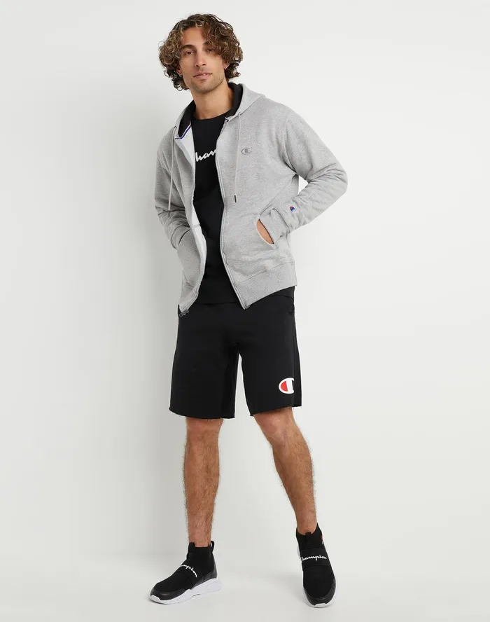 Powerblend Hoodie Zip Up C Logo Oxford Grey Men Champion Hoodies and Sweatshirts