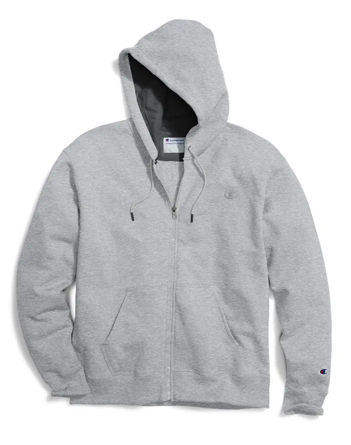 Powerblend Hoodie Zip Up C Logo Oxford Grey Men Champion Hoodies and Sweatshirts