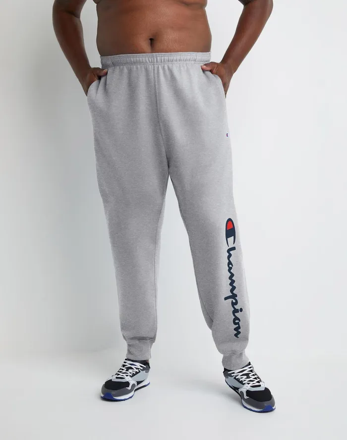 Powerblend Joggers Script Logo Big and Tall Oxford Grey Men Champion Pants and Joggers
