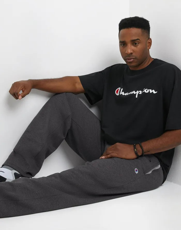 Powerblend Sweatpants Open Hem C Logo Big and Tall Granite Heather Men Champion Pants and Joggers