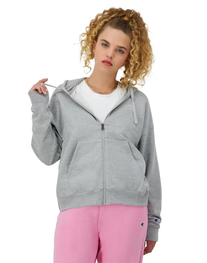 Powerblend ZipUp Hoodie C Logo Oxford Grey Women Champion Hoodies and Sweatshirts