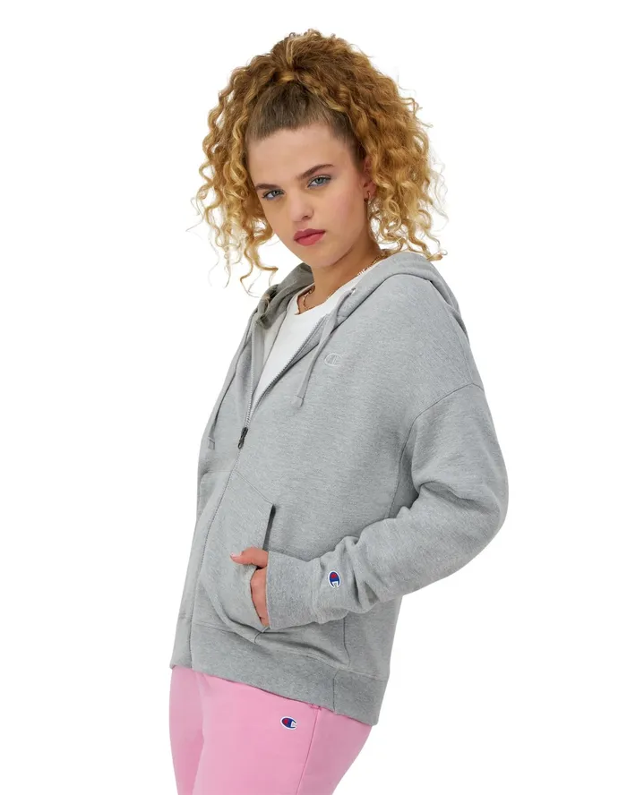 Powerblend ZipUp Hoodie C Logo Oxford Grey Women Champion Hoodies and Sweatshirts