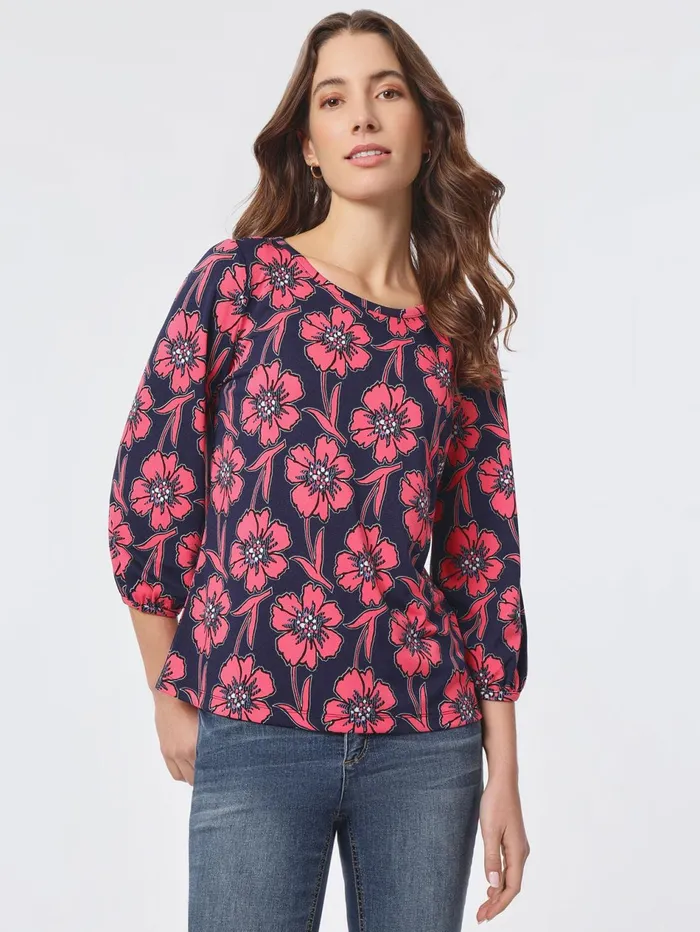 Printed Moss Crepe Puff Sleeve Top Women Jones New York Tops and Blouses