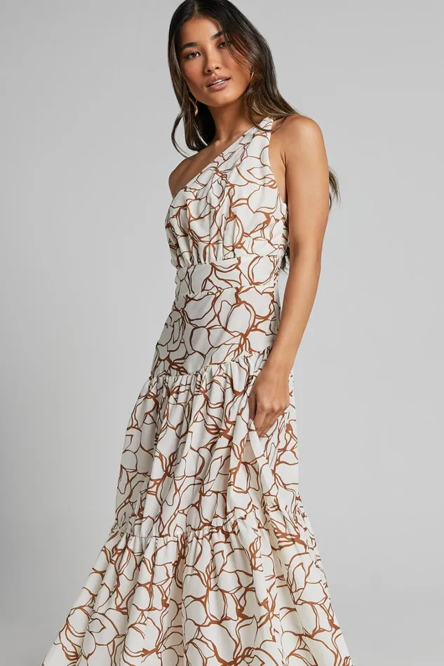 Raiden Midi Dress 8211 Asymmetric One Shoulder Tiered Dress In White Floral Women Showpo Dresses