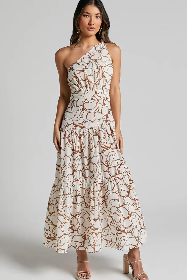 Raiden Midi Dress 8211 Asymmetric One Shoulder Tiered Dress In White Floral Women Showpo Dresses