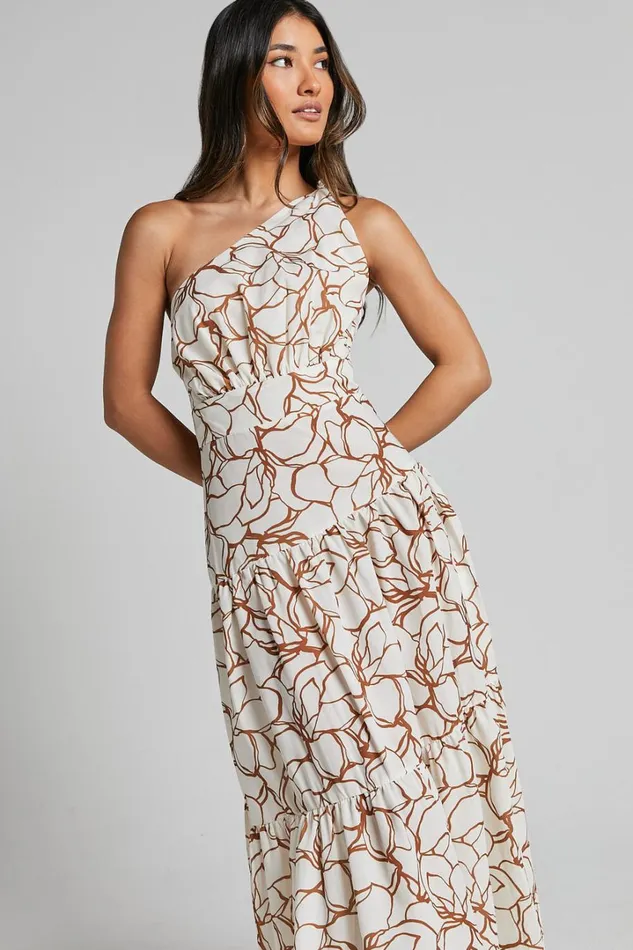 Raiden Midi Dress 8211 Asymmetric One Shoulder Tiered Dress In White Floral Women Showpo Dresses