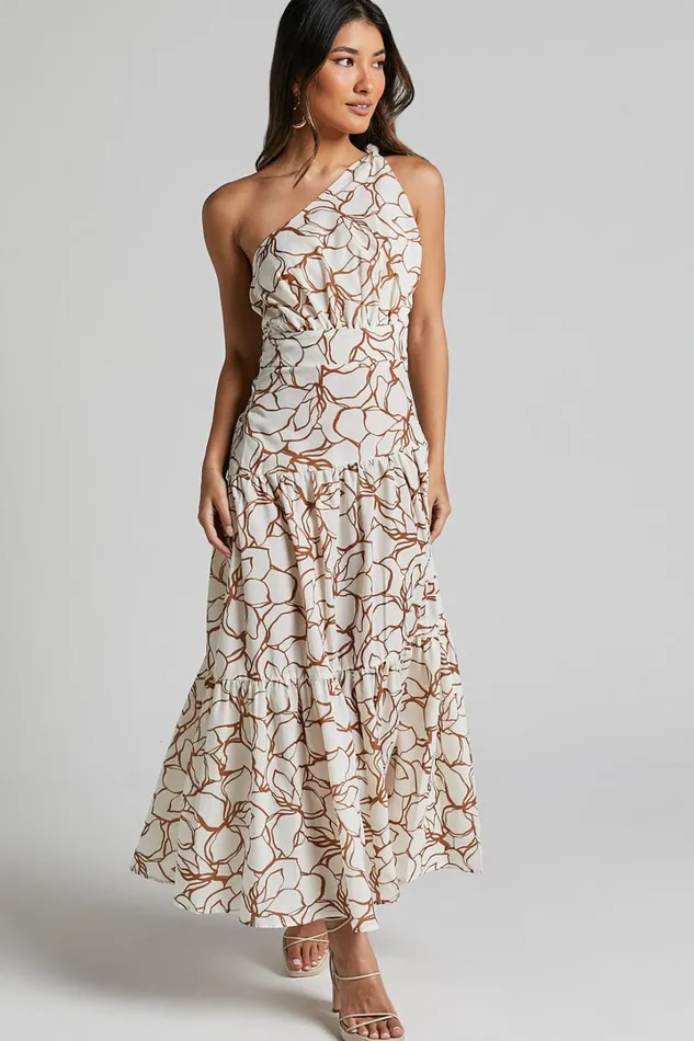 Raiden Midi Dress 8211 Asymmetric One Shoulder Tiered Dress In White Floral Women Showpo Dresses