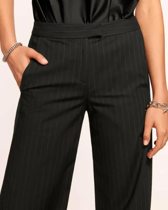 Ramy Brook Bottoms Women Barbara Pinstripe Trouser Black Pinstripe