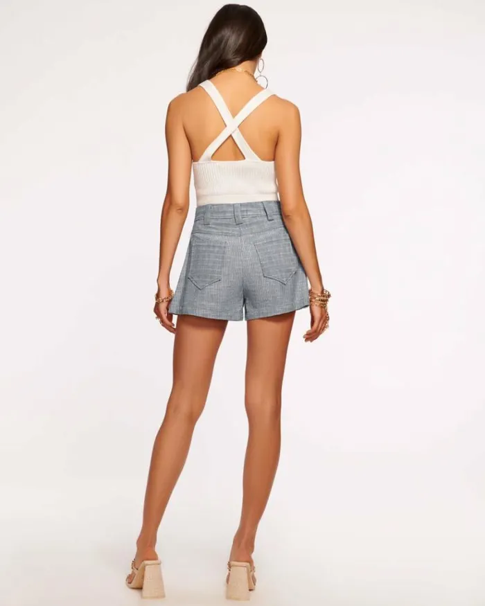 Ramy Brook Bottoms Women Billie Pleated Mini Short Indigo Stripe