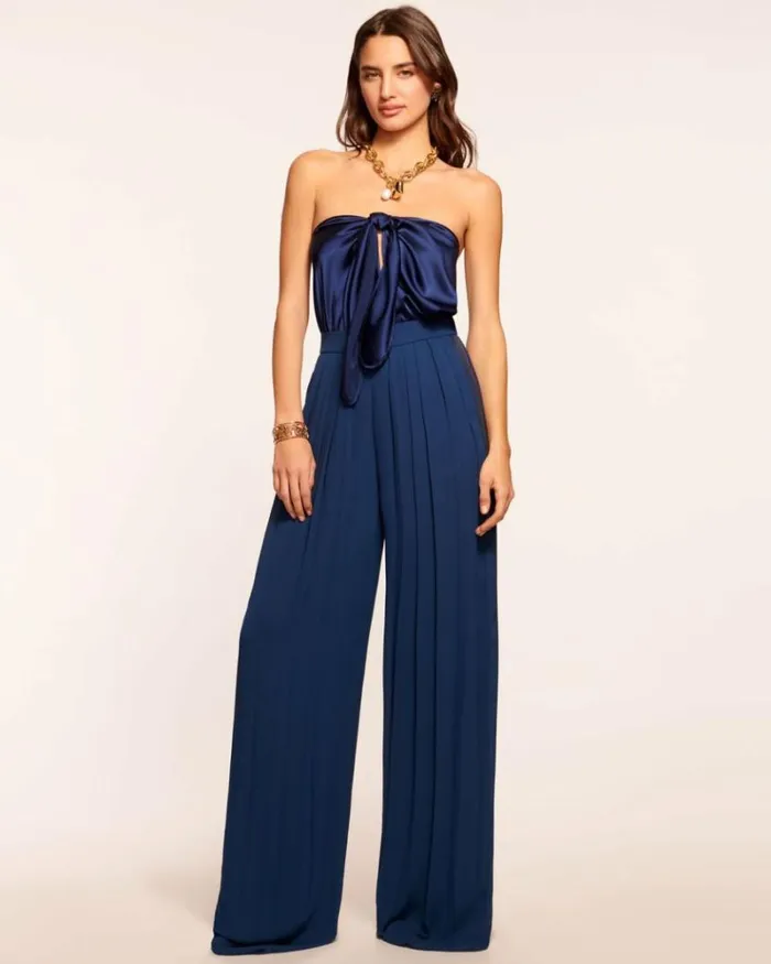 Ramy Brook Bottoms Women Hal Pleated Wide Leg Pant Spring Navy
