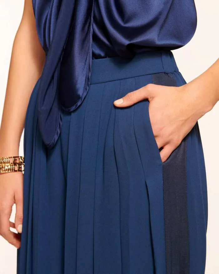 Ramy Brook Bottoms Women Hal Pleated Wide Leg Pant Spring Navy