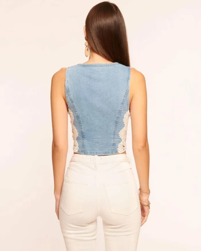 Ramy Brook Denim Women Ellis Lace Denim Vest Light Wash