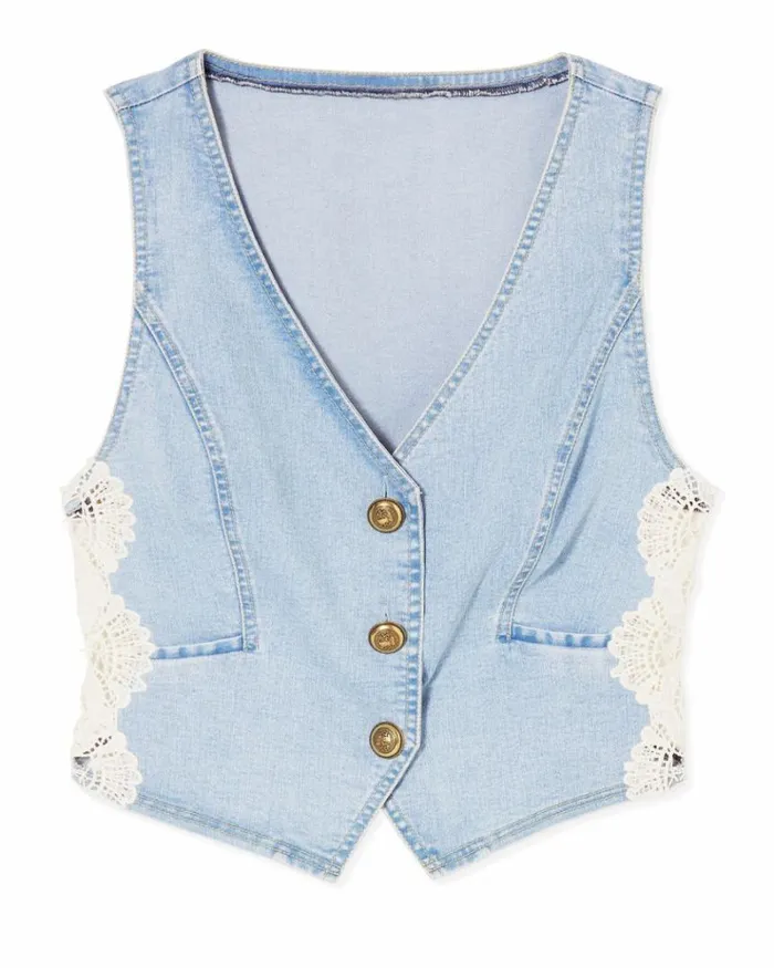 Ramy Brook Denim Women Ellis Lace Denim Vest Light Wash