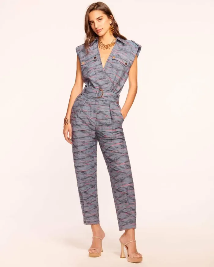 Ramy Brook Jumpsuits Women Aviana Utilitarian Belted Jumpsuit Indigo Ikat