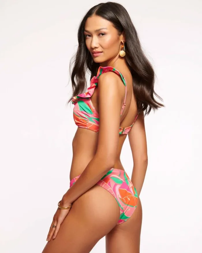 Ramy Brook Swim and Coverups Women Isla Low Rise Bikini Bottom Pink Palm