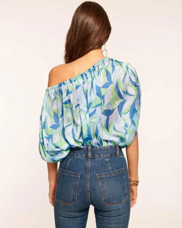 Ramy Brook Tops Women Katie OneShoulder Blouse Blue Leaf