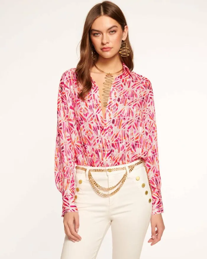 Ramy Brook Tops Women Melina Button Down Top Rose Tile