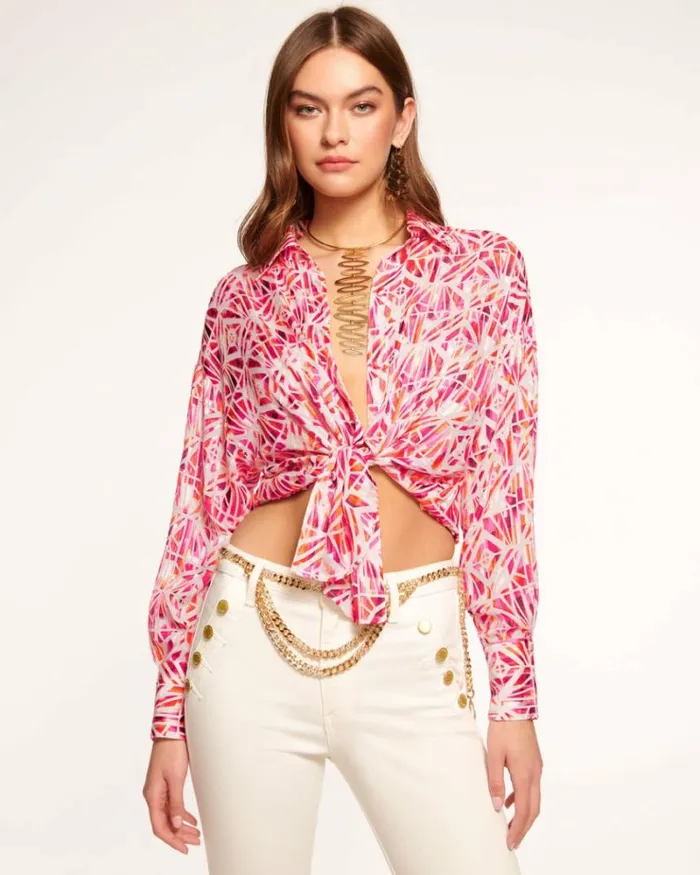 Ramy Brook Tops Women Melina Button Down Top Rose Tile