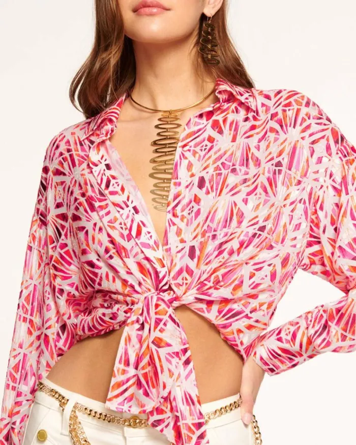 Ramy Brook Tops Women Melina Button Down Top Rose Tile