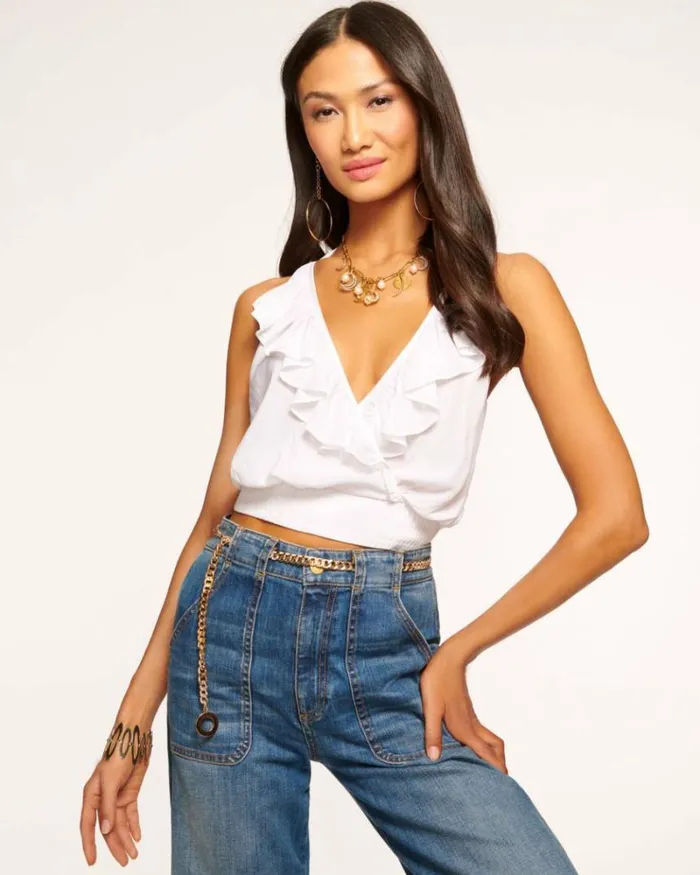 Ramy Brook Tops Women Nina VNeck Ruffle Halter Top Ivory