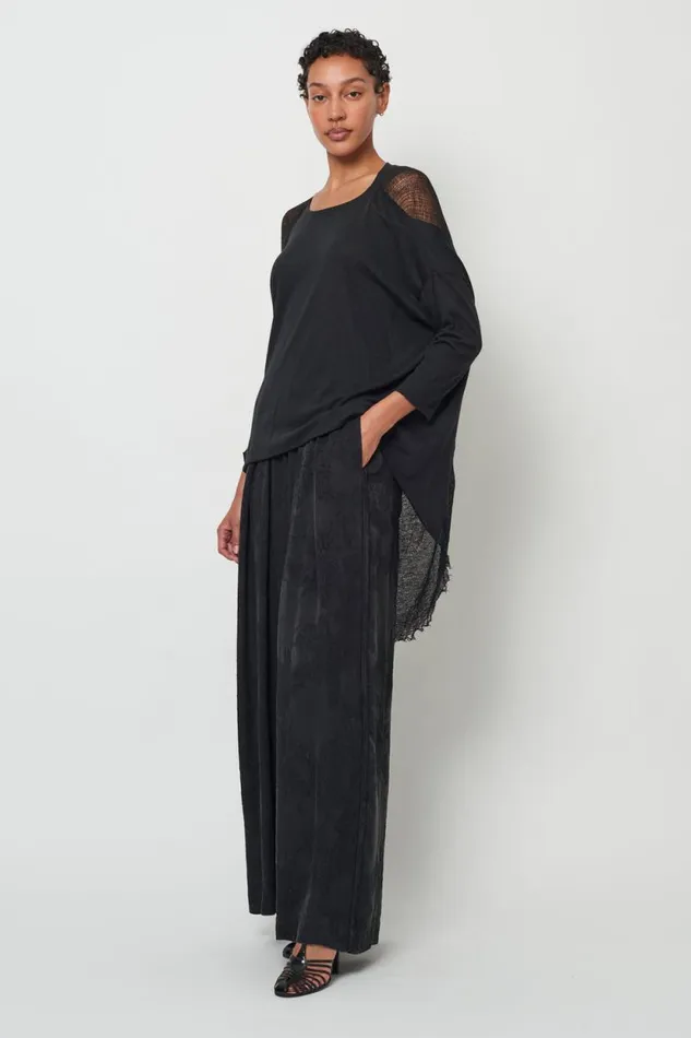 Raquel Allegra Black 34 Sleeve Shredded Cocoon Top Women TShirts