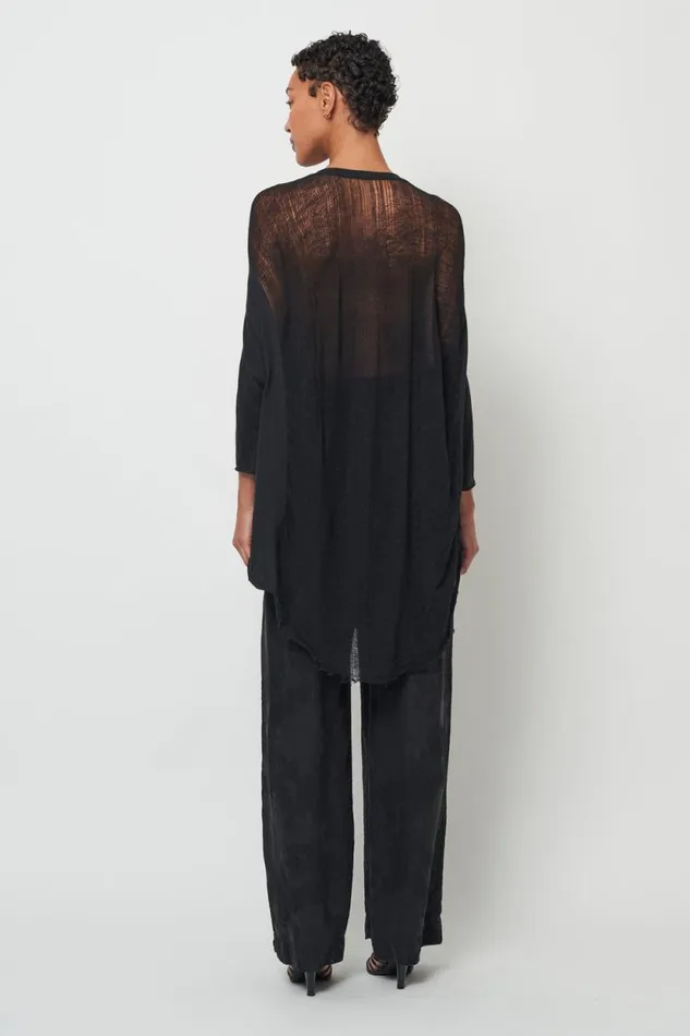 Raquel Allegra Black 34 Sleeve Shredded Cocoon Top Women TShirts