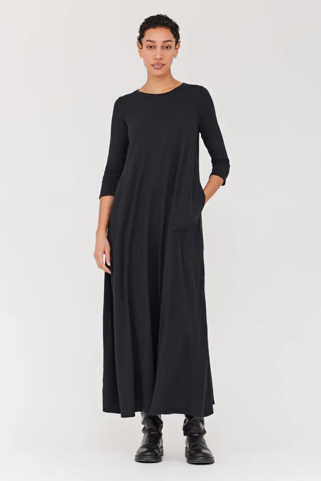 Raquel Allegra Black Classic Jersey Drama Maxi Dress Women Dresses