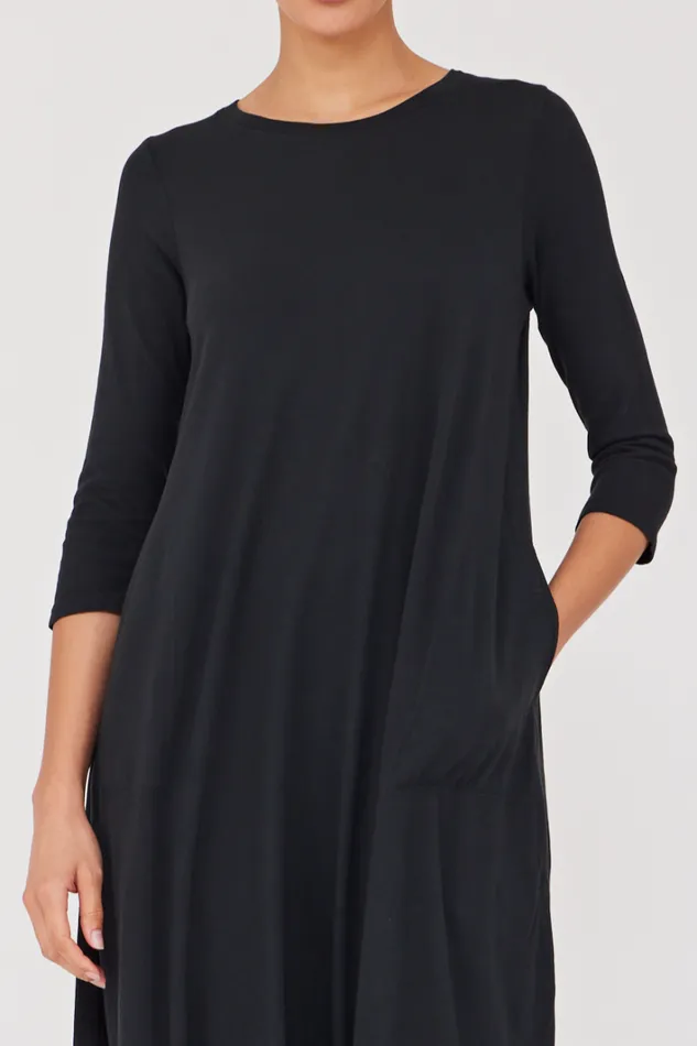 Raquel Allegra Black Classic Jersey Drama Maxi Dress Women Dresses
