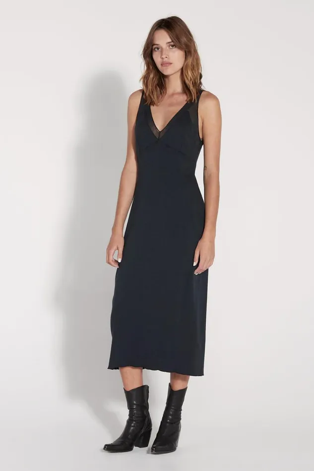 Raquel Allegra Black Cotton Mesh Poppy Dress Women Dresses