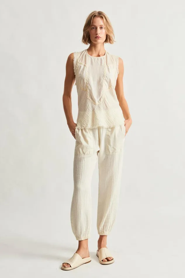 Raquel Allegra Gauze Dirty White Cameroon Pant Women Bottoms