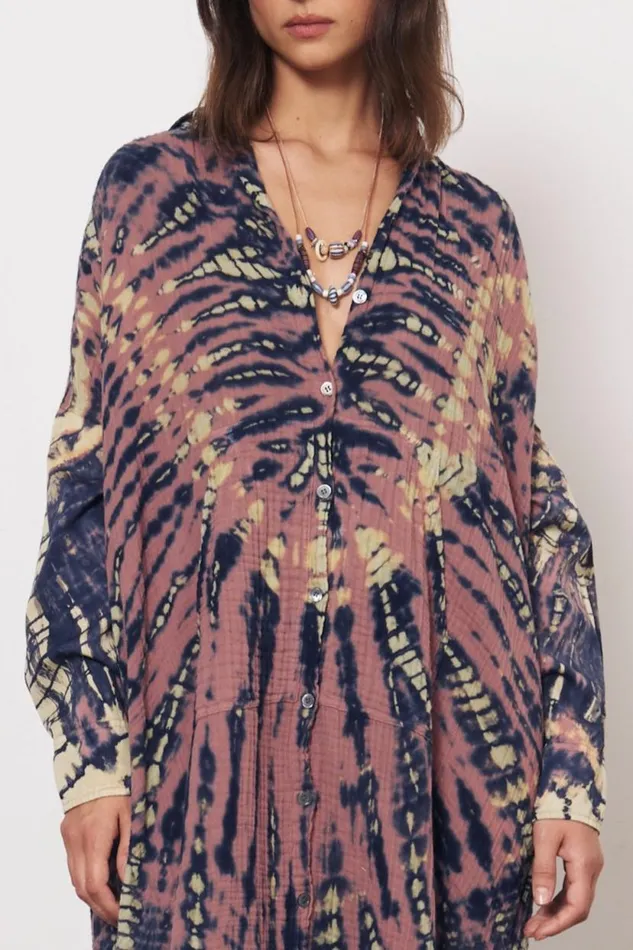 Raquel Allegra Gauze Jasper And Navy Caftan Shirt Dress Women Dresses