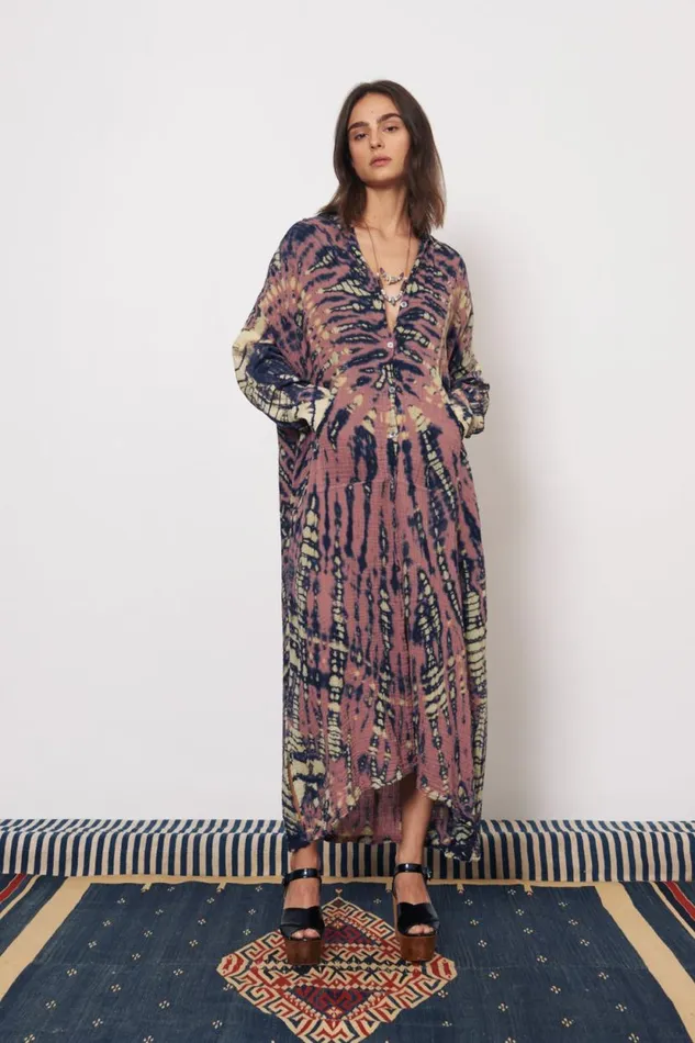 Raquel Allegra Gauze Jasper And Navy Caftan Shirt Dress Women Dresses