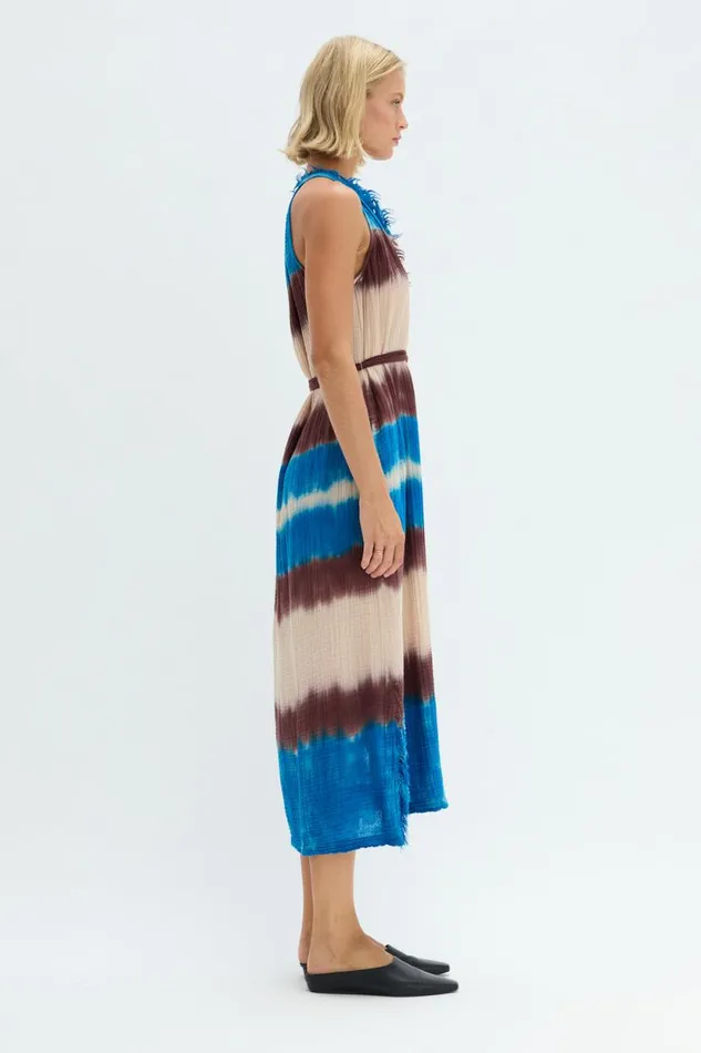 Raquel Allegra Lapis Multi Dual Gauze Halter Dress Women Tops