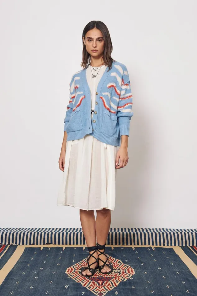 Raquel Allegra Light Denim And Chalk Accra Cardigan Women Sweaters and Knits