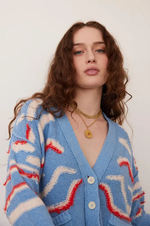 Raquel Allegra Light Denim And Chalk Accra Cardigan Women Sweaters and Knits